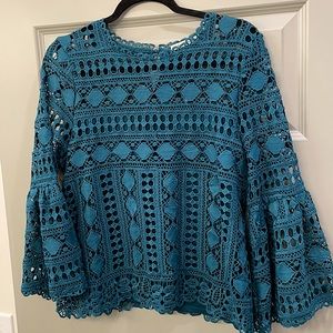 Worn Once - blue green top with bell sleeves